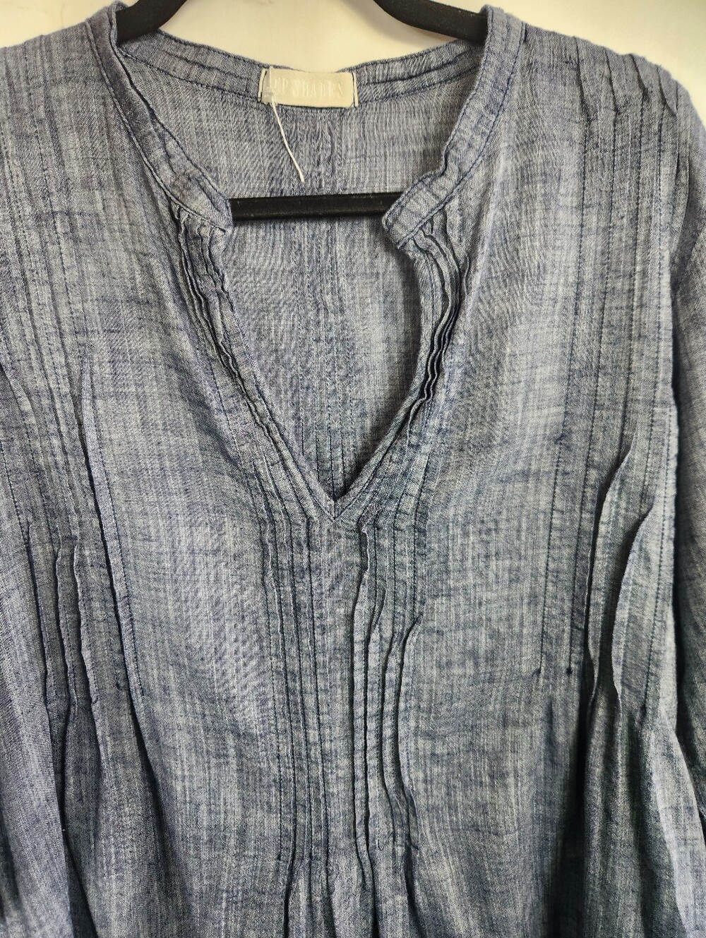 CP Shades Regina Chambray Blue Cotton Tunic Top Large Boho Lagenlook - Picture 5 of 12